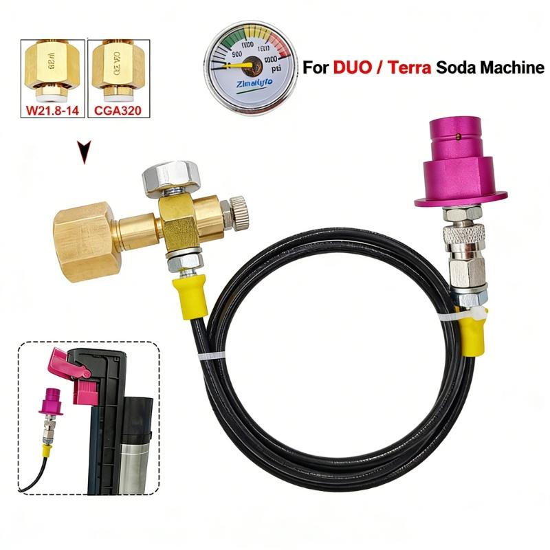 Universal Beverage Machine Gas Adapter Hose 1.5m With Pressure Gauge For Big Cylinders DIN477 W21 8 14 Connection