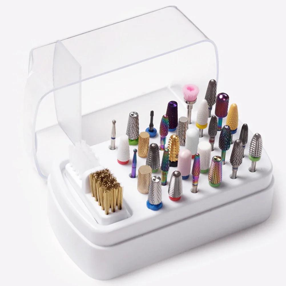 30 Holes Nail Art Drill Storage Box Grinding Polish Head Bit Holder Display Nail Drill Bits Organizer Nail Stand Manicure