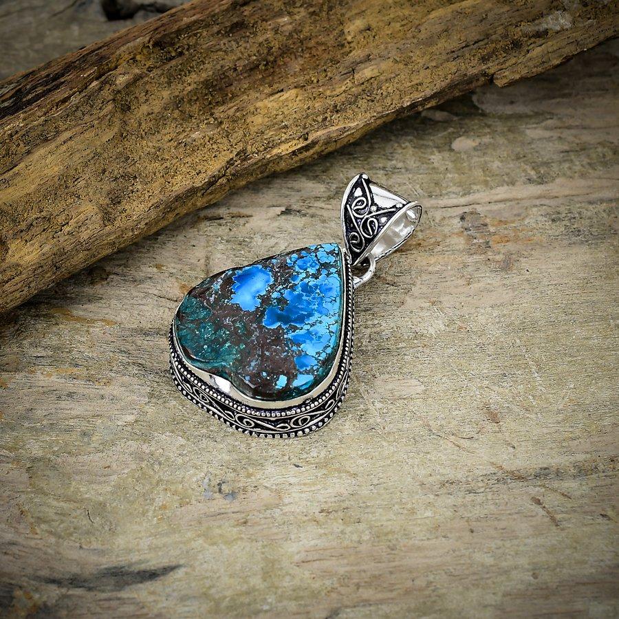 Tibetan Turquoise Gemstone 925 Sterling Silver Jewelry Pendant 1.89" M-39