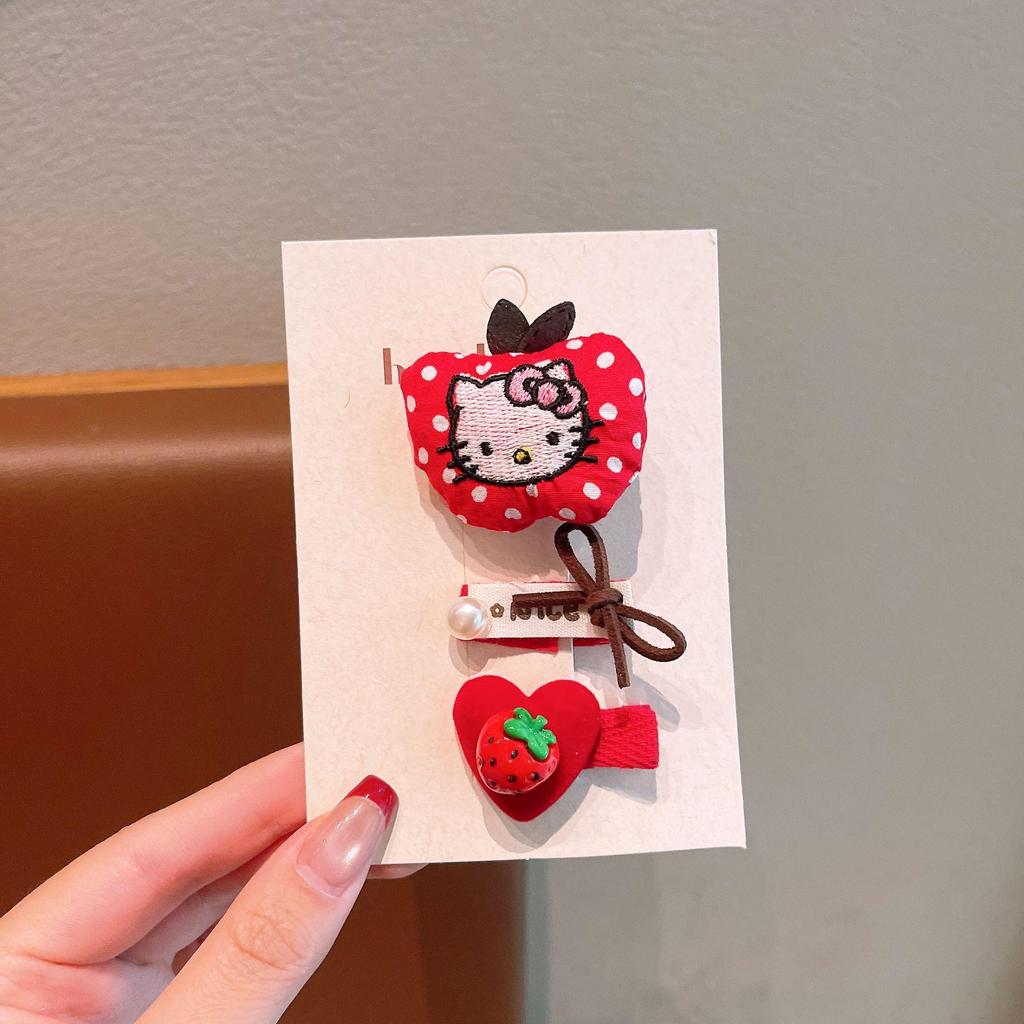 Children's Cartoon Hair Clip Set: Cute Bow and Red Decorative Clips for New Year
