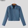 INCERUN Men Lapel Neck Long Sleeve Zip-Up Texture Cropped Casual Shirts