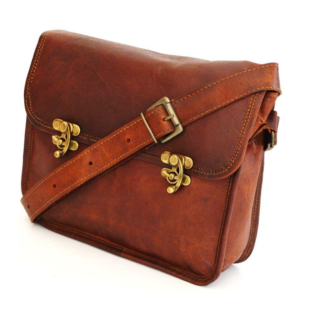 Women's Messenger Crossbody Goat Leather Vintage Handcrafted Satchel Brown Bag