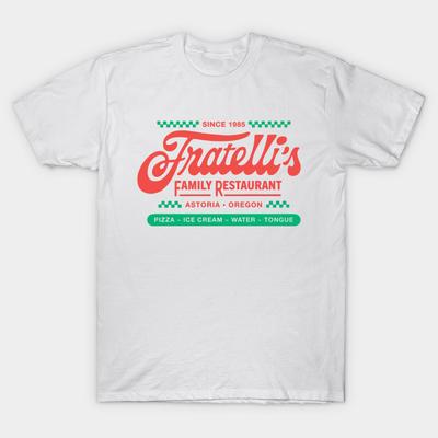Asian Size Men Black Print T-shirt Fratelli'S Family Restaurant The Goonies 80S Oregon No-Cut Heat Transfer Print Cotton Tshirt