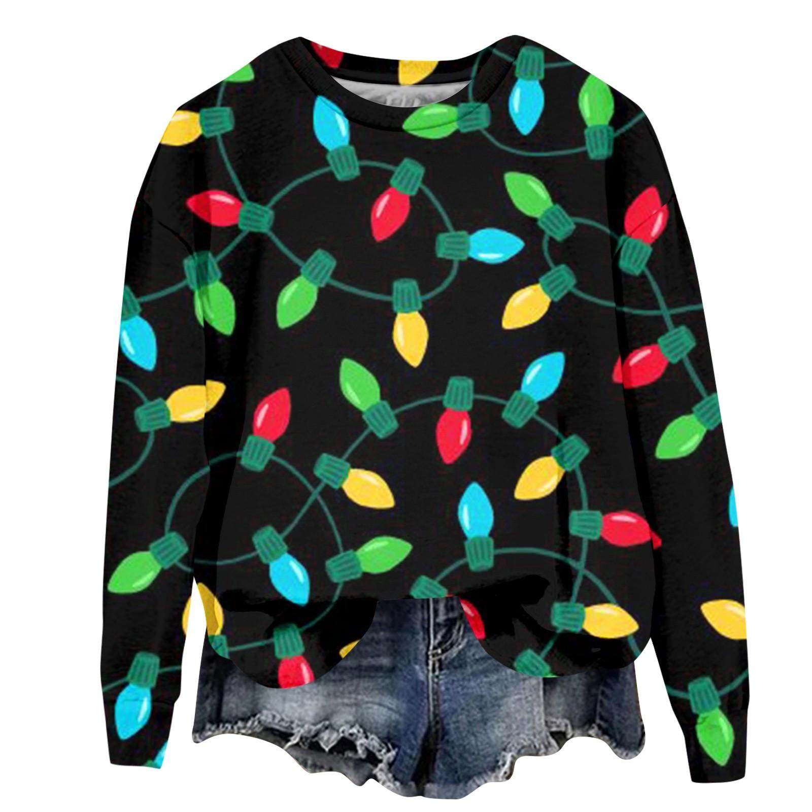 

Жіноча модна різдвяна вільна толстовка з довгим рукавом і круглим вирізом L чорний