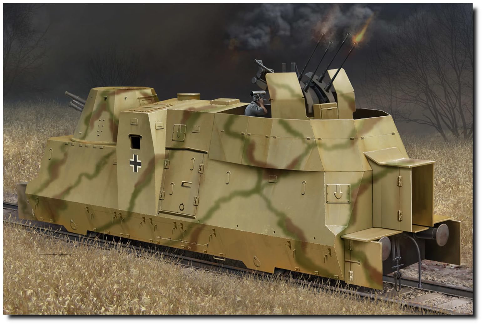 

Hobby Boss Fighting Vehicle Series German Army Armored Train Gun Carriage Plastic Model Kit 82925 1/72 BP-42/Anti-Aircraft