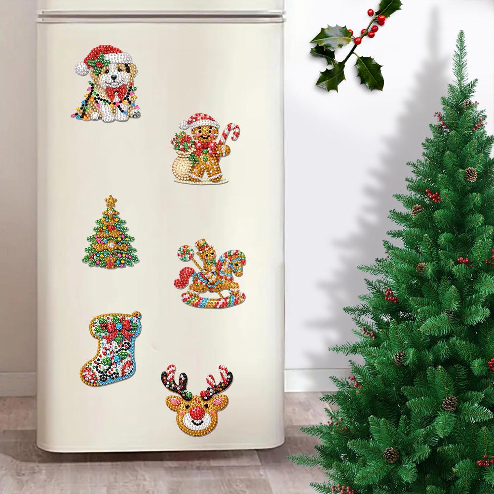 6Pcs Acrylic Christmas Santa Claus Diamond Painting Refrigerator Magnet Diamond Painting Fridge Magnet for Adults Kids Beginners