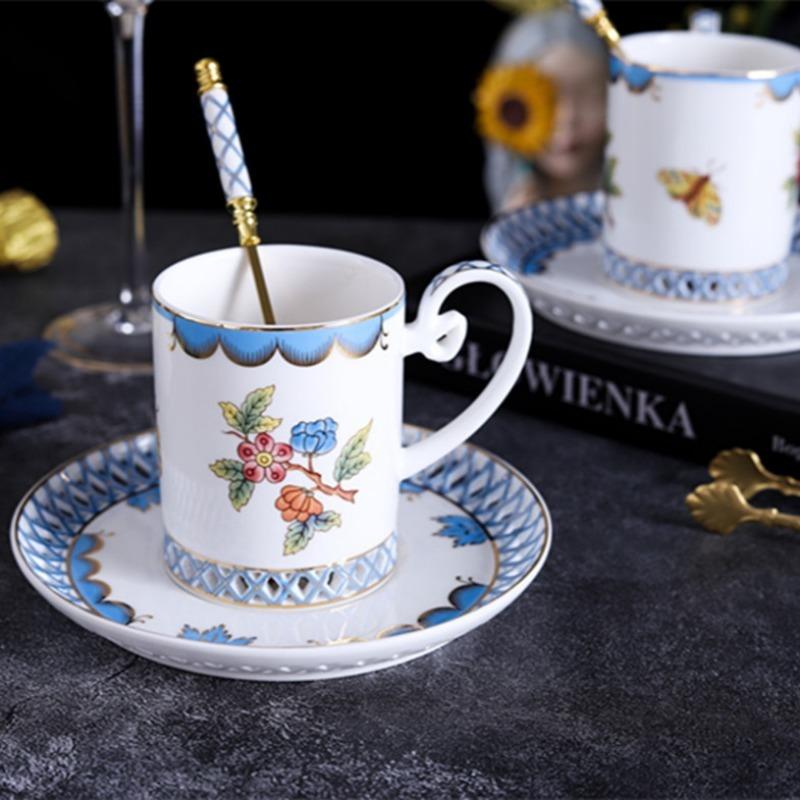 Vintage Ceramics Coffee Cup and Saucer Flower Tea Cups Afternoon Tea Mug Water Cup Breakfast Cups Milk Mug Juice Mug Drinkware