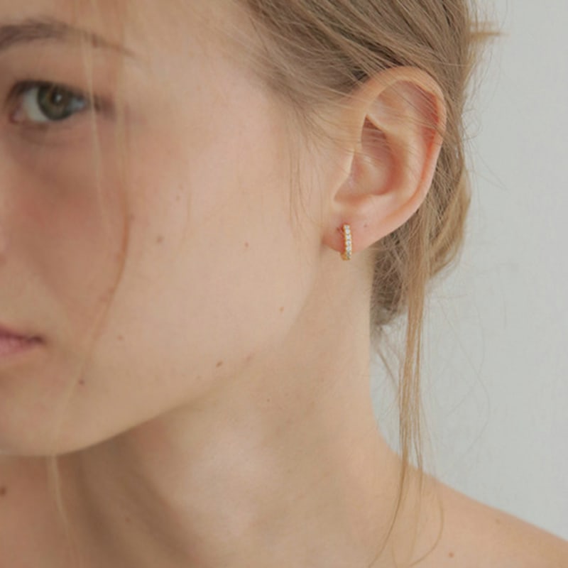 modernlike 14k gold-filled silver ruched cubic ring one-touch earrings