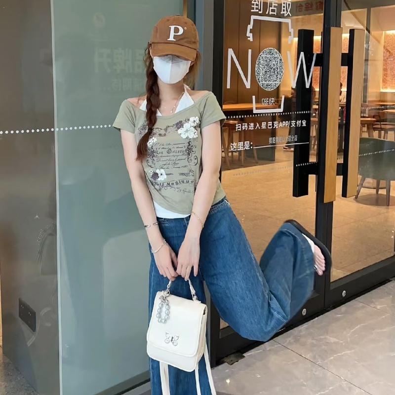 TrendHub Subkultur Damenbekleidung Y2K Punk T-Shirts Amerikanischer Vintage Süß Sexy Kurze Damenbekleidung Grün Sommer Lässig Beliebte Oberteile