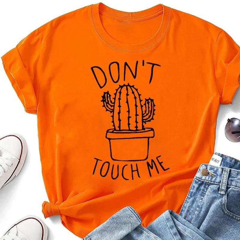 Cute Cactus Don't Touch Me T-shirts For Women Summer Tee Shirt Femme Casual Short Sleeve Round Neck Tops T-shirts