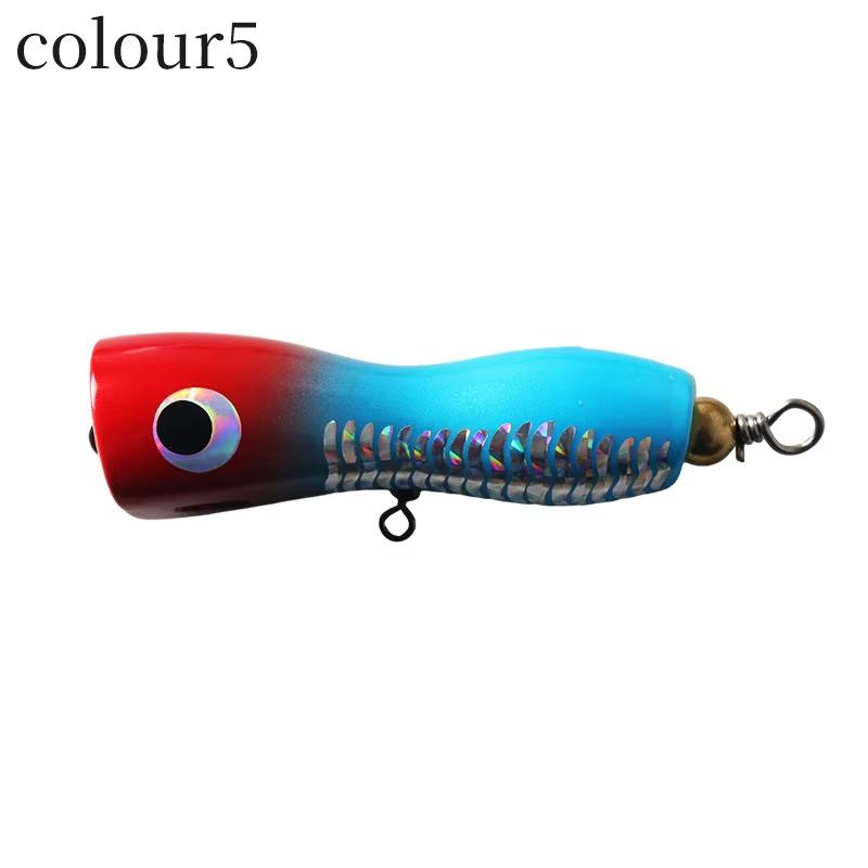 Wood & High Carbon Steel Floating Topwater Popper Lure with Hooks for Saltwater Tuna & Marlin