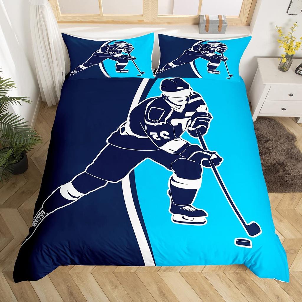 Zestaw poszewek na kołdrę Hokej na lodzie Sporty zimowe Hokej na lodzie Miękka mikrofibra Pościel z poszewką na poduszkę Dla chłopców, dziewcząt, dorosłych Poszewki na kołdrę