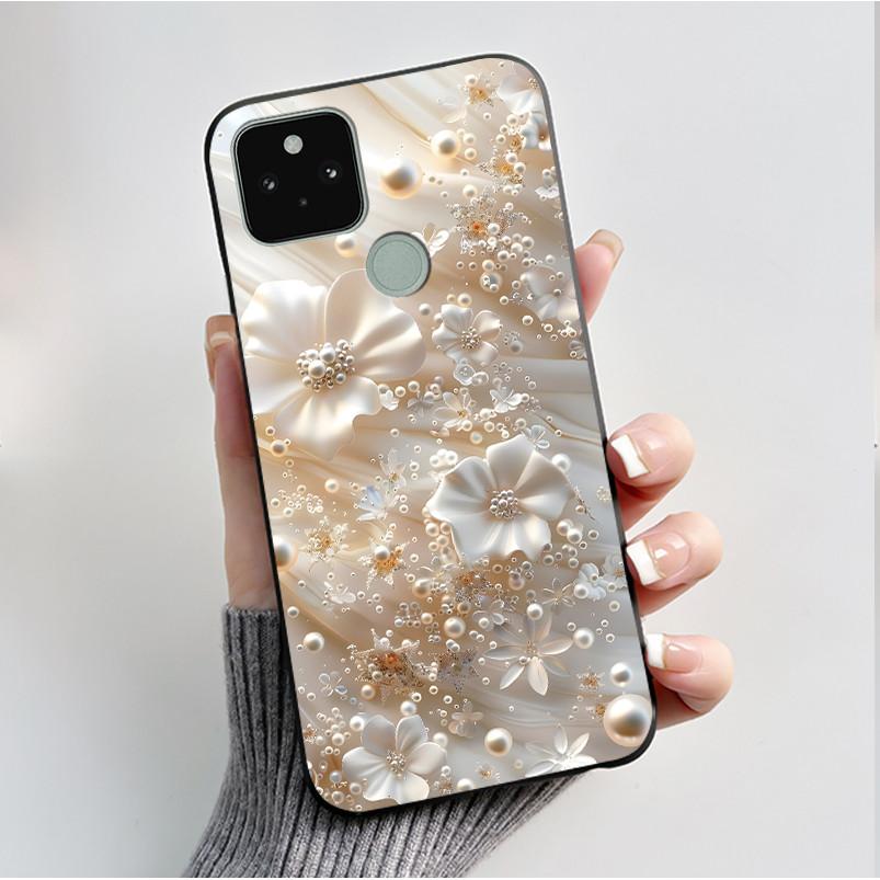 Silikonhülle für Google Pixel 5 Pixel 5A Pixel5 Pixel5A Weiche Abdeckung Luxus Mode Schmetterlingsblumen Bemalt Schwarz Handyhülle