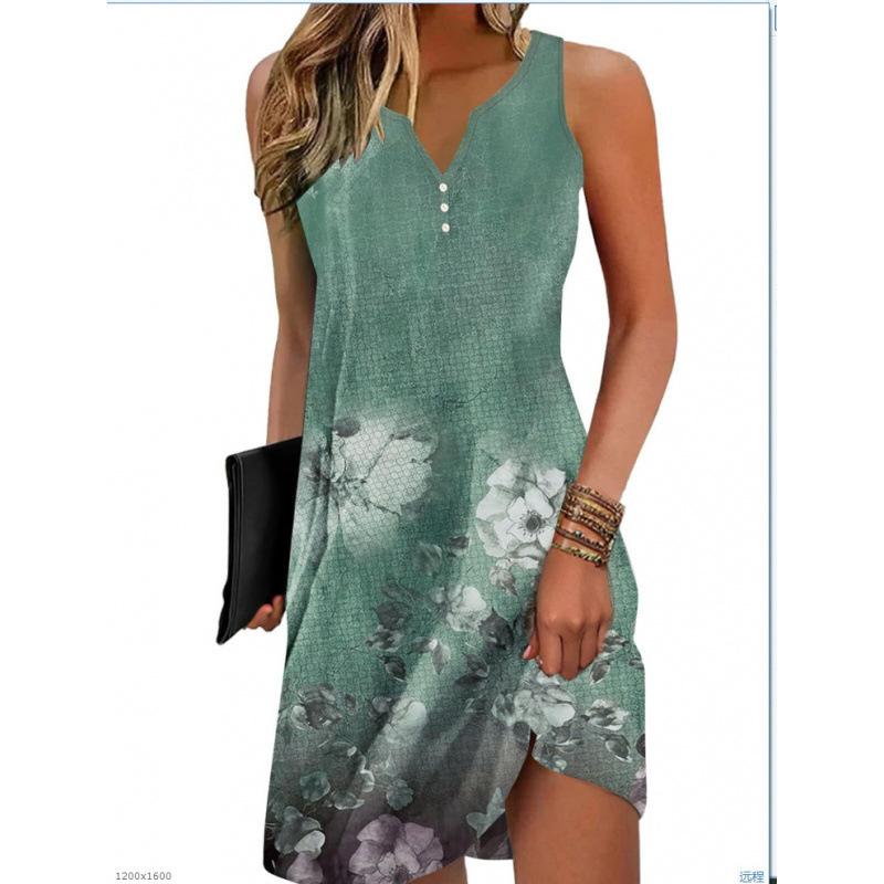 Summer New Printed Suspender Women's Fashion and Comfortable V-Neck Sleeveless Dress