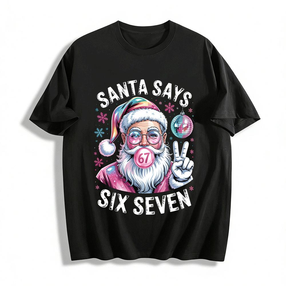 

Disco Style Santa Print Top For 67th Christmas Birthday Pure cotton T-shirt XXS