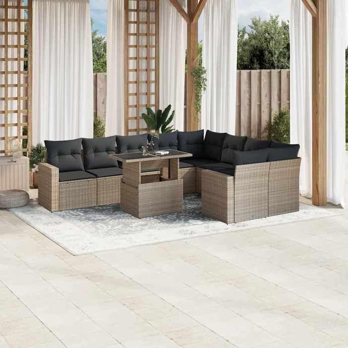 VidaXL Salon de jardin avec coussins 10 pcs gris clair résine tressée 3267502