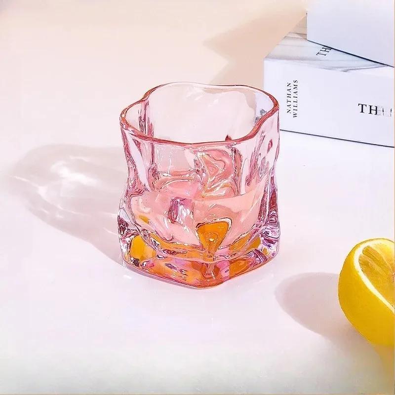 Transparent Whiskey Twisted Glass Cup,High Beauty Water Cup Beer Glass Household Juice Glasses Cold Drink Glassware