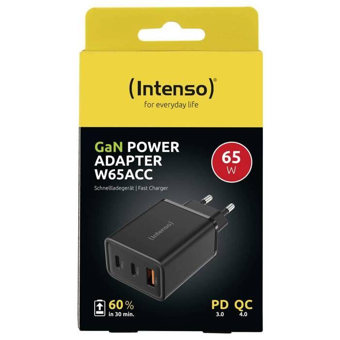 Intenso W65ACC GaN schwarz Chargeur USB 65 W 1x USB-A, 2x USB-C® noir intérieure GaN, USB Power Delivery (USB-PD)