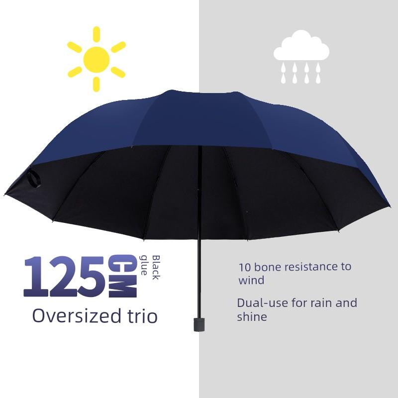 Large Umbrella for Men, Reinforced and Thickened, Sturdy and Wind-Resistant, Dual-Use for Sun and Rain, Foldable Black-Coated Sun Protection Umbrella
