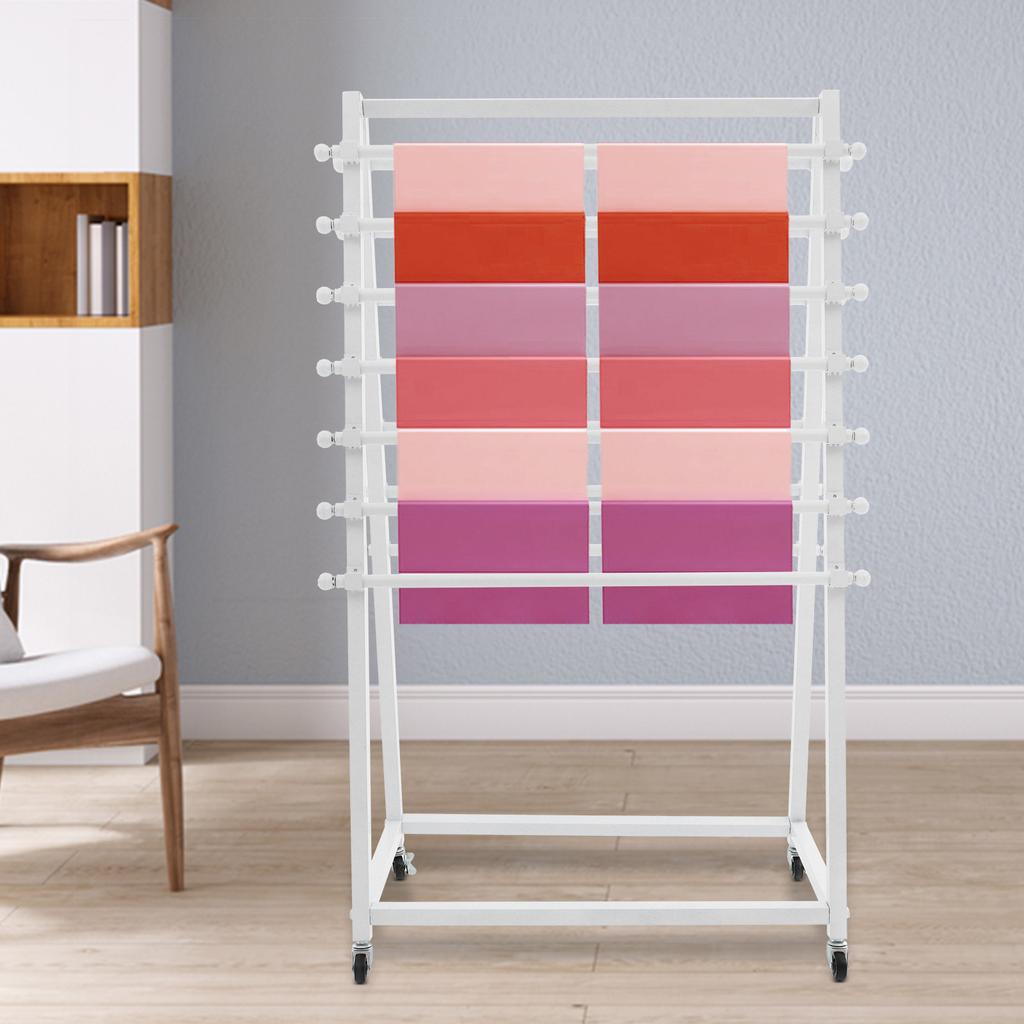 Double-Sided 15-Tier Ribbon and Scarf Organizer Rack, White Steel Fabric Storage Display Stand, 30kg Capacity for Craft Room