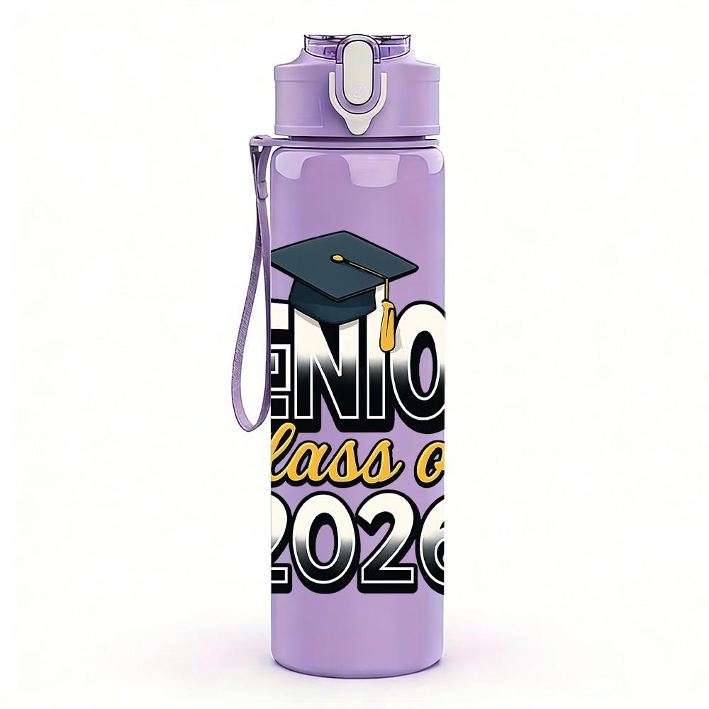 1PC Senior Class Of 2026 Text Pattern 750ml Color Plastic Sports Water Bottle Leakproof Flip Straw Lid Suitable for Sports Office Home Use