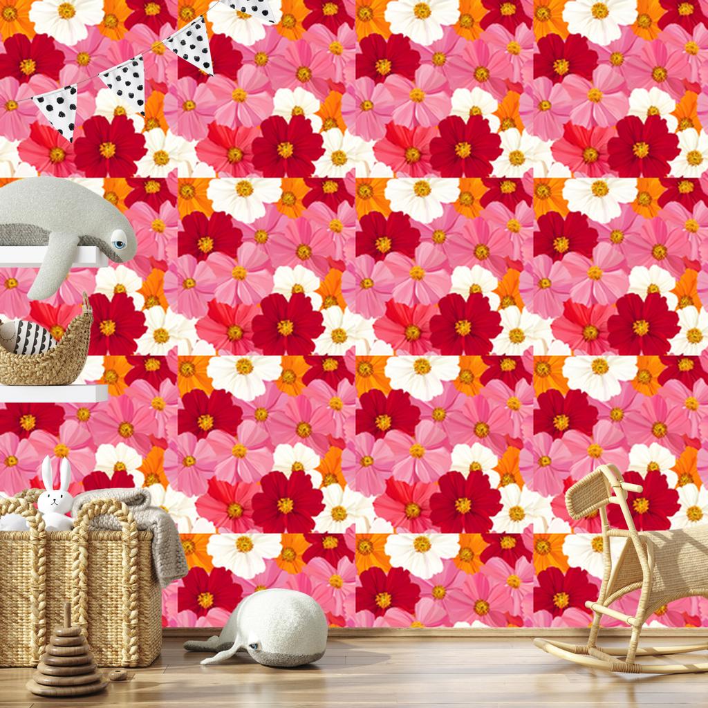 Wallpaper Flowers and Leaves Powder Pink and Pink for Living Room and Bedroom 50x1000