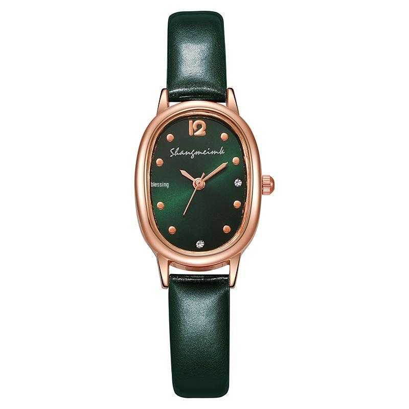 Retro Oval Ladies' Quartz Watch - Leather Strap, Simple Design