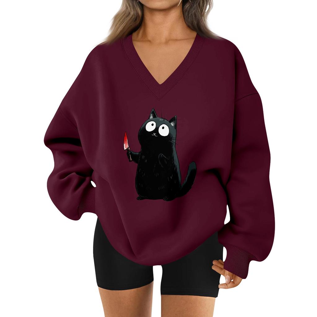 Women's V-neck Dropped Shoulder Halloween Print Sports Sweatshirt Top