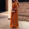 Vestido Sexy Feminino de Alça Costas Nuas Sem Mangas Plissado para Férias Estilo Europeu Americano