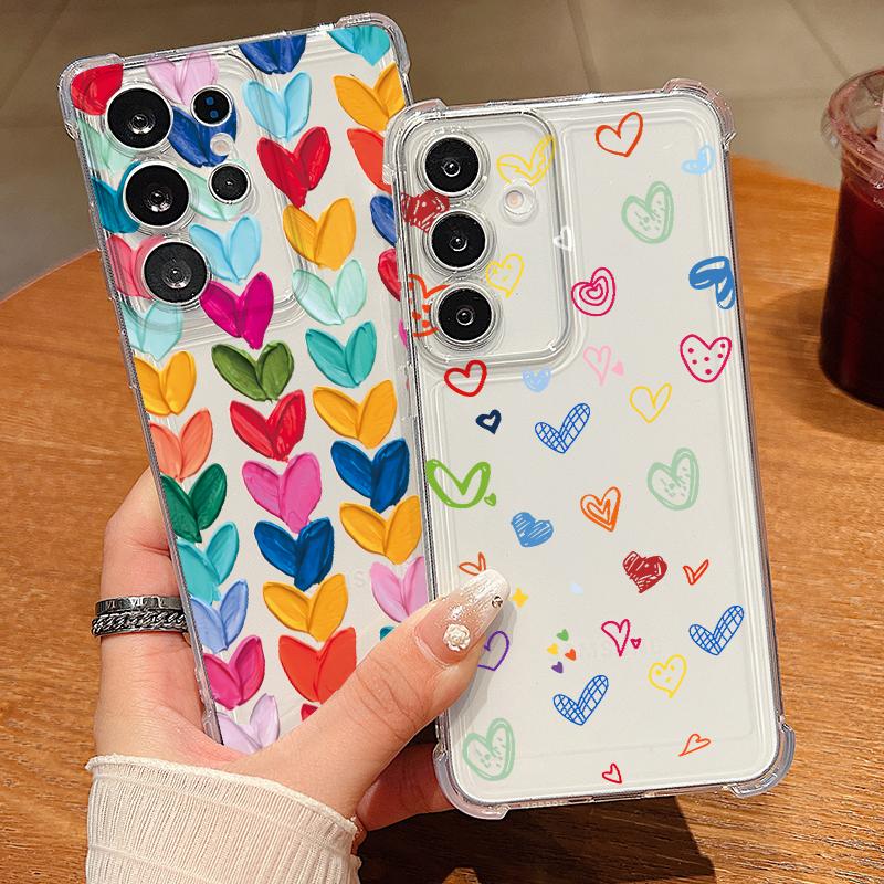 Colorful Hearts Pattern Phone Case For Samsung Galaxy S26 S25 S24 S23 Ultra S22 Plus S21 S24 S25 FE Clear Shockproof Soft Cover