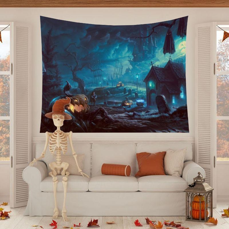 Halloween Home Party Decoration Tapestry Background Cloth Blood Red Handprint Clown Horror Pumpkin Head Atmosphere Tapestry