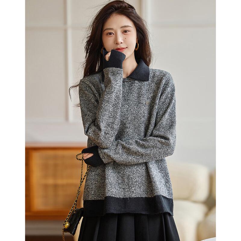 Demana Women's Winter Faux Two-Piece Color-Block Knitted Sweater