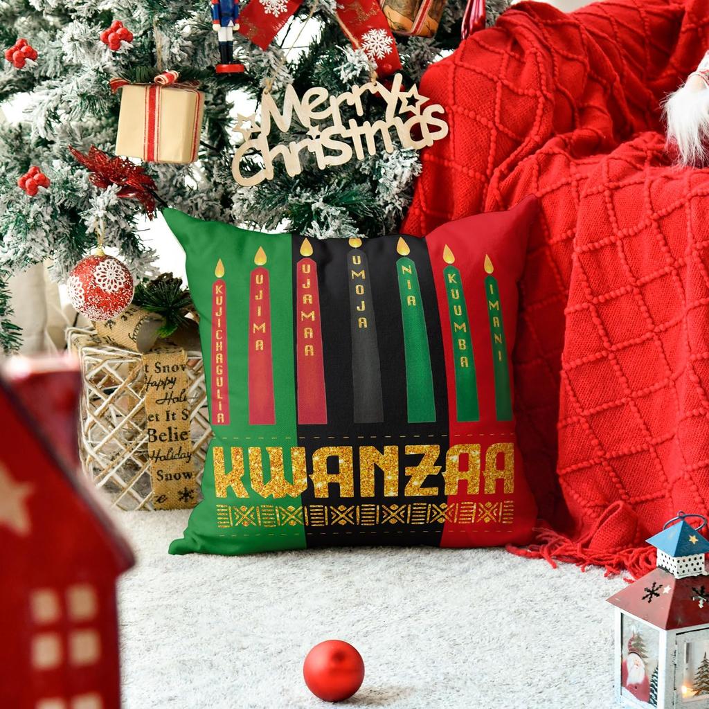 AVOIN colorlife Kwanzaa Candles Stripes Throw Pillow Cover, 18 x 18 Inch n n Holiday Cushion Case Decoration for Sofa Couch