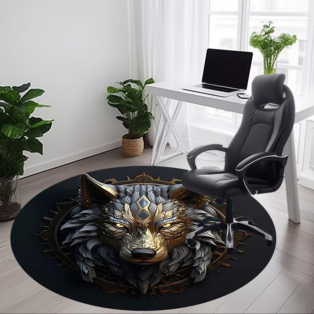 1pc Wolf Emblem Office Round Area Rug, Under Office Chairs Bedroom Living Room Home Decor, Room Deco, Available In Various Sizes L1024299