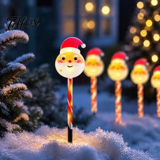 Ornamenti Festivi di Babbo Natale per Prato 5 Pezzi Luce Solare a Palo per Giardino di Natale, Lampada da Giardino a LED Impermeabile con Decorazioni Estive per il Villaggio Invernale