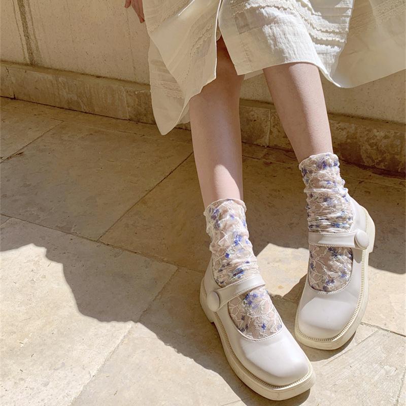 Koreanische Mode Damen Socken Japanischer Stil Spitze Blume Locker Lange Socken Damen Sommer Dünn Netz Atmungsaktiv Harajuku Retro Socken