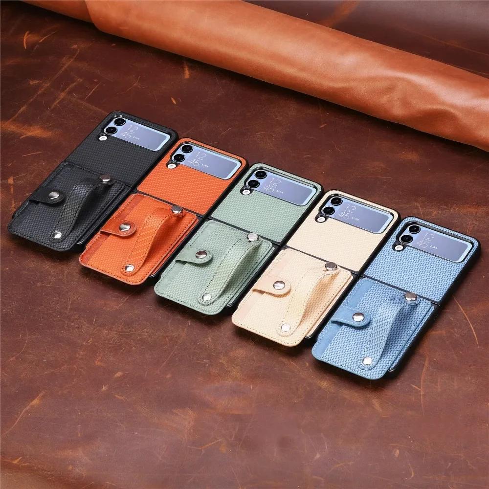 Wallet Case With Card Holder & Wrist Strap for Samsung Galaxy Z Flip 6 5 4 3 2 Flip6 Flip5 Flip4 Flip3 Flip2 5G PU Leather Cover