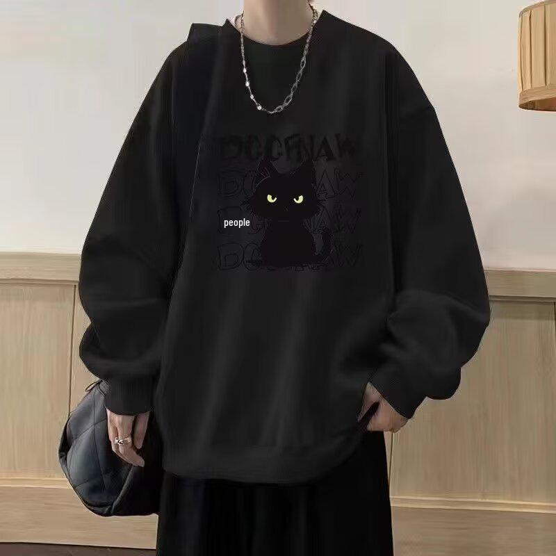 2025 Trendy American Men s Hoodie: Bad Boy Cool Cat Design, Loose Round Neck Casual Top XL чёрный