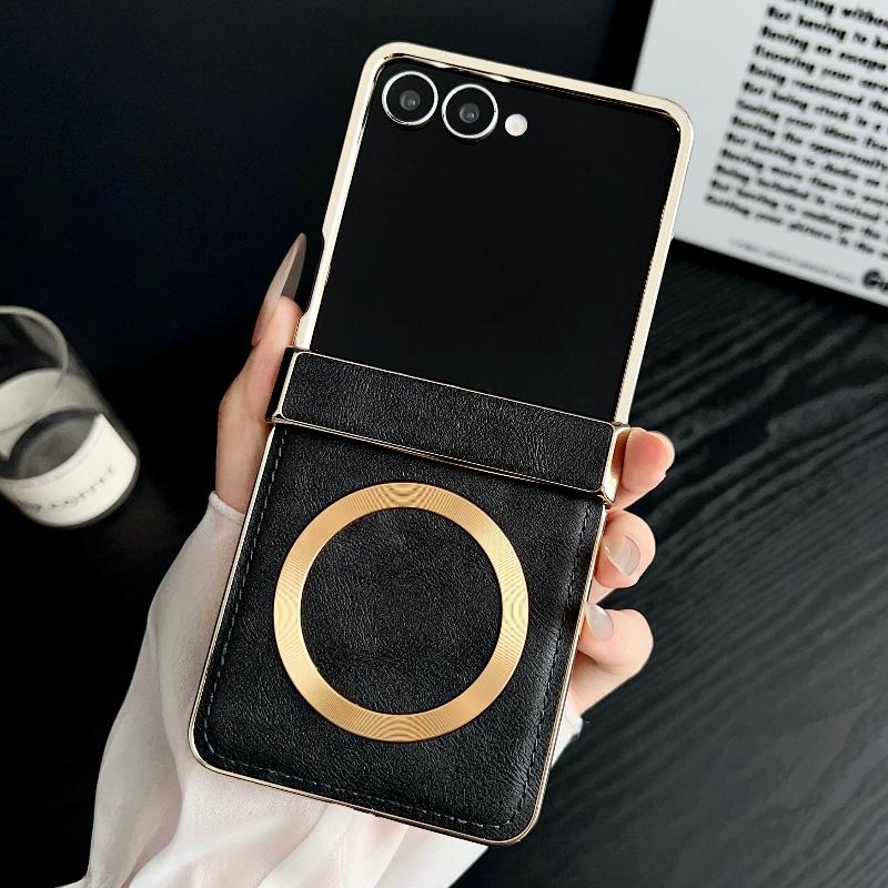 Luxus galvanisierte magnetische Hülle für Samsung Galaxy Z Flip 7 6 5 4 3 5G ZFlip7 FE ZFlip6 Leder Scharnierschutz Abdeckung Funda
