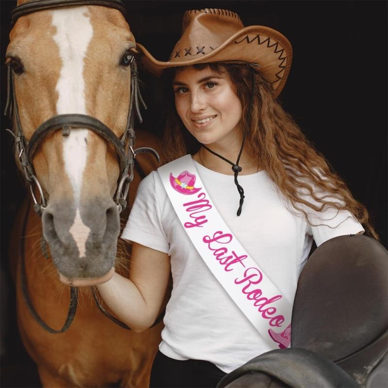 Satined Ribbon Sash With Pink Lettering For Bachelorette Event Celebration Birthday Graduation And Cowboy Theme Parties