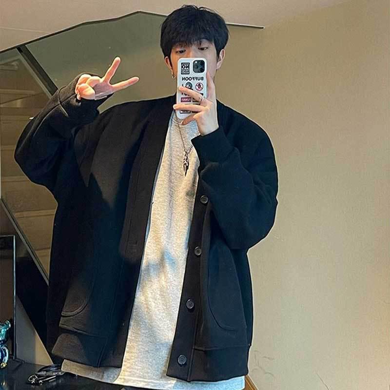 Мужской модный худи-кардиган с длинным рукавом - Повседневный универсальный весенний наряд 3XL чёрный