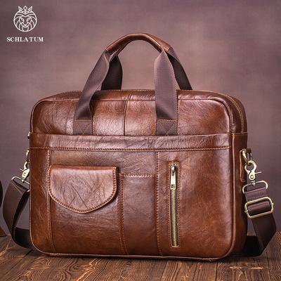 Maletín para Hombre, Maletín Oficial de Cuero de Vaca para Hombre, de Mano, Bolso de Hombro Único para Ordenador