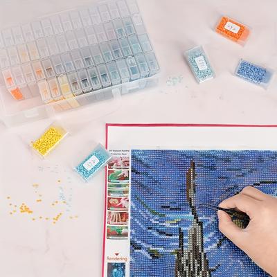 64-Grid Clear Plastic Diamond Painting Tool & Bead Storage Case Versatile Art Supplies Organizer Set with Secure Latches Craft Organizer, Transparent