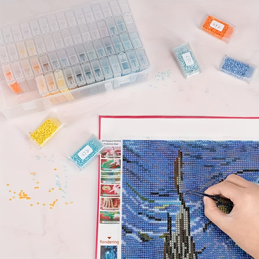 64-Grid Clear Plastic Diamond Painting Tool & Bead Storage Case Versatile Art Supplies Organizer Set with Secure Latches Craft Organizer, Transparent
