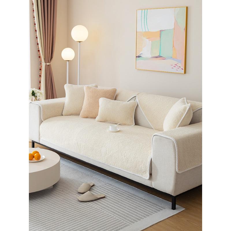Sofa Cushion Autumn and Winter Thickened Fleece Cushion Backrest Armrest Non-Slip Leather Sofa Cover Cover Cloth