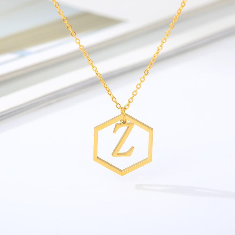 Simple and stylish English alphabet small fresh k gold titanium steel necklace women's accessories geometric collarbone chain