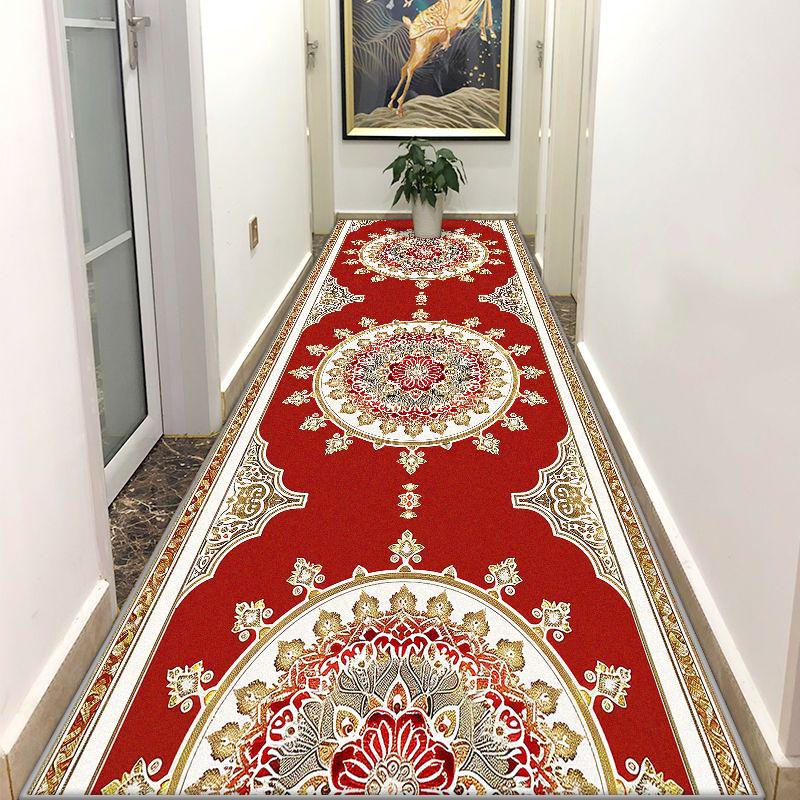 Persian Style Red Home Corridor Decoration Long Rug Lint-free Stair Non-slip Carpet Customizable Hallway Decor Mat Easy Cleaning