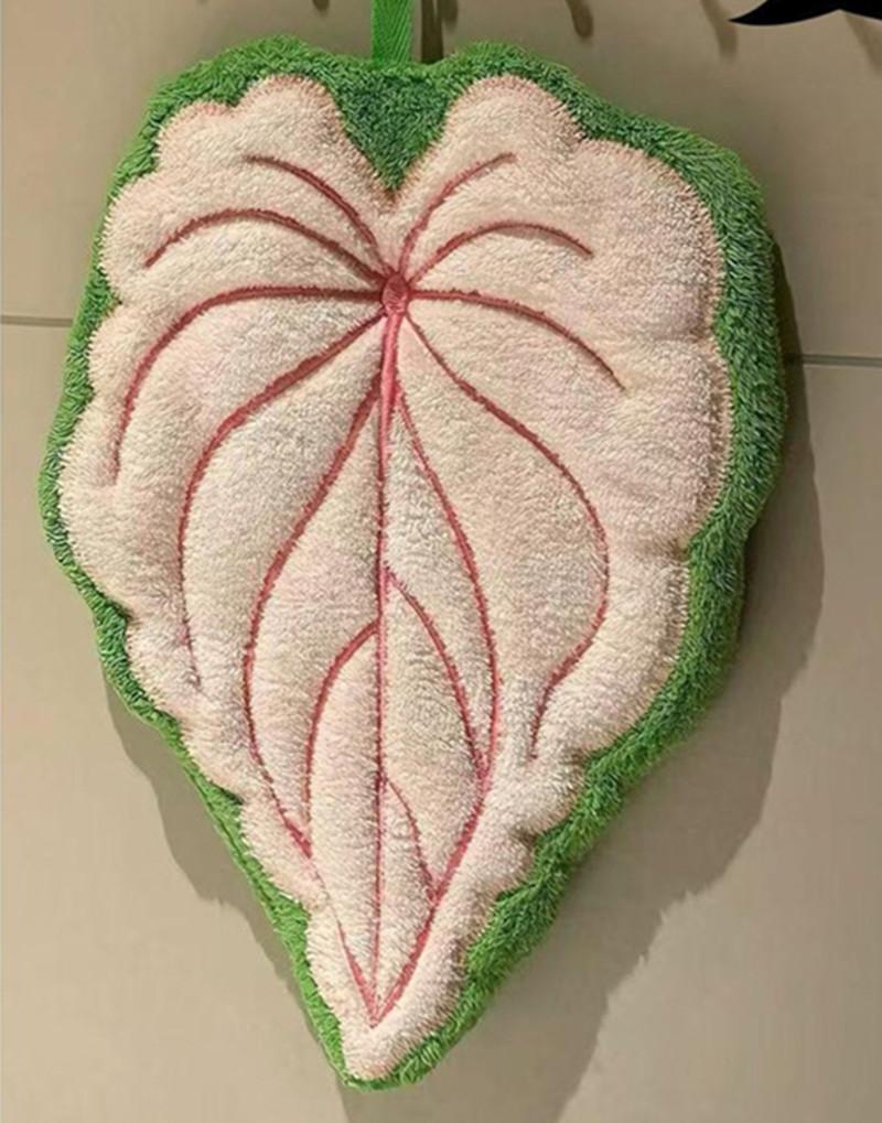 

1Pc 15x25cm Coral Fleece Creative Plant Leaf Shape Hanging Home Kitchen Bathroom Soft Absorbent Hand Towel 15x25cm розовый