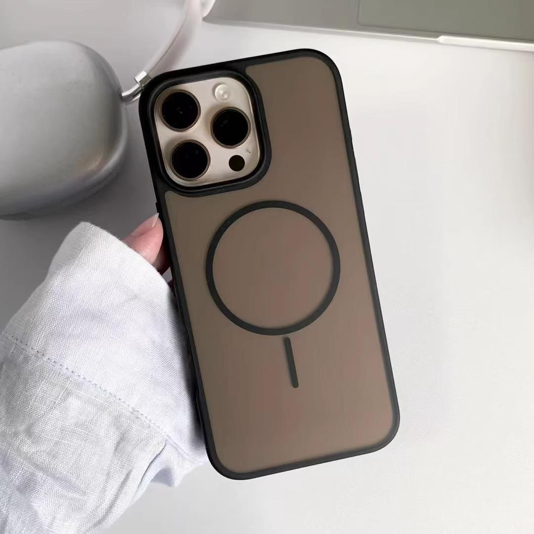 

Skin Feel Scrub Suitable for IPhone16promax Mobile Phone Case Apple 15 Thin Circle Magnetic Hard Bottom Soft Edge Protective Case iPhone 16 Pro Max