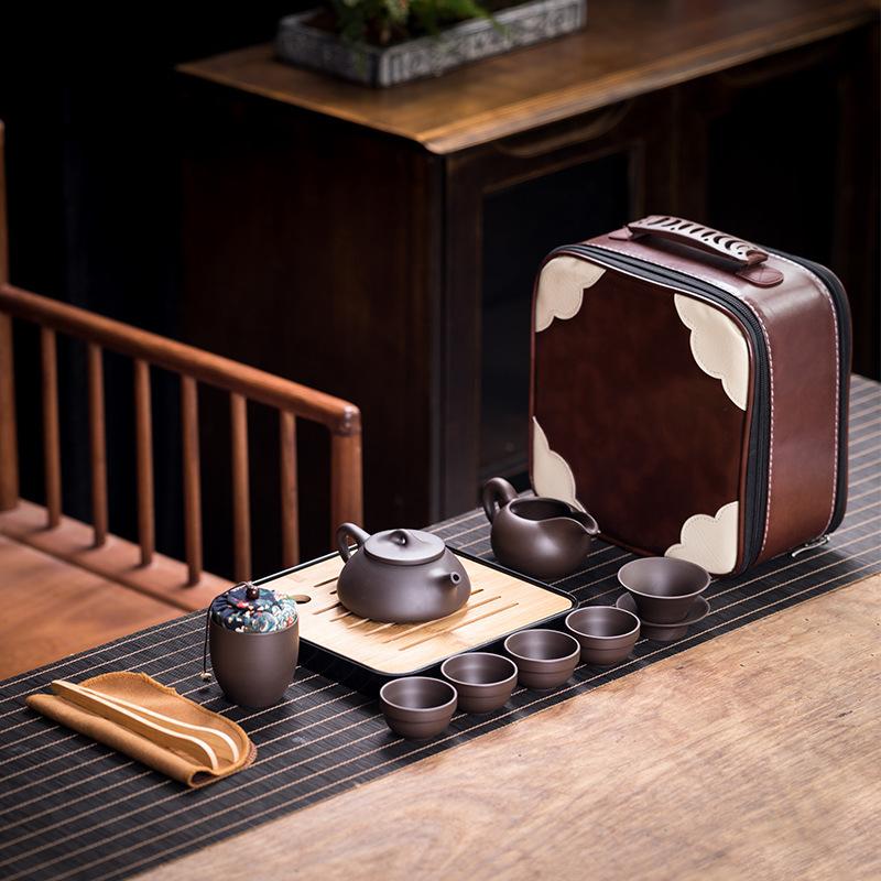 

Портативный дорожный чайный набор Кунг-фу из фиолетовой глины, один чайник на шесть чашек, простой домашний подарок на новоселье, изготовление на заказ